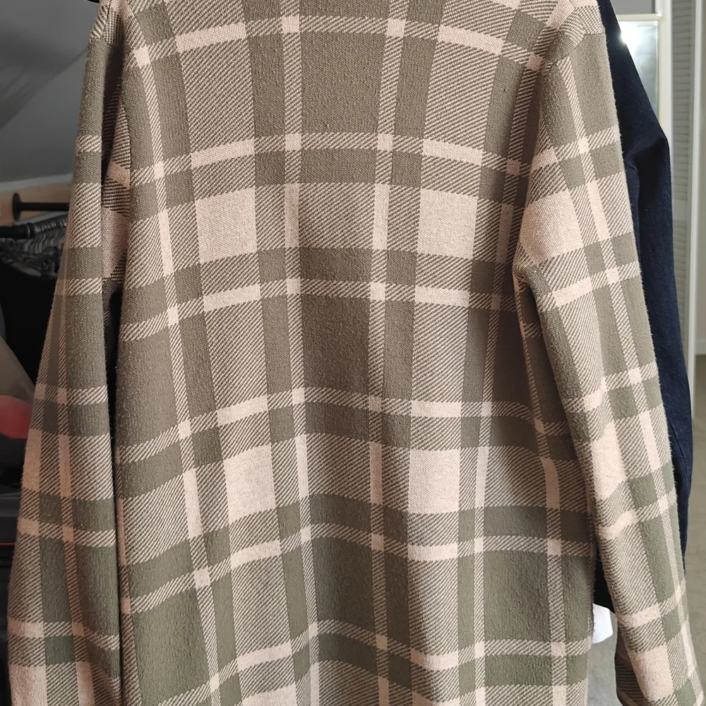 Christian Siriano Green and Tan Plaid Trench Coat - Picture 4 of 5